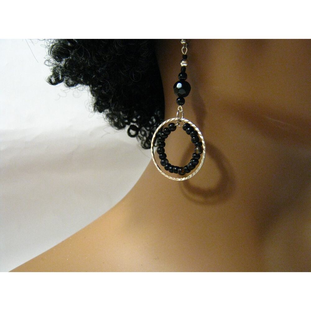 Set of Handcrafted Glass BOHO style Glass Beaded Drop Hoop Earrings 2.5in - Picture 2 of 8